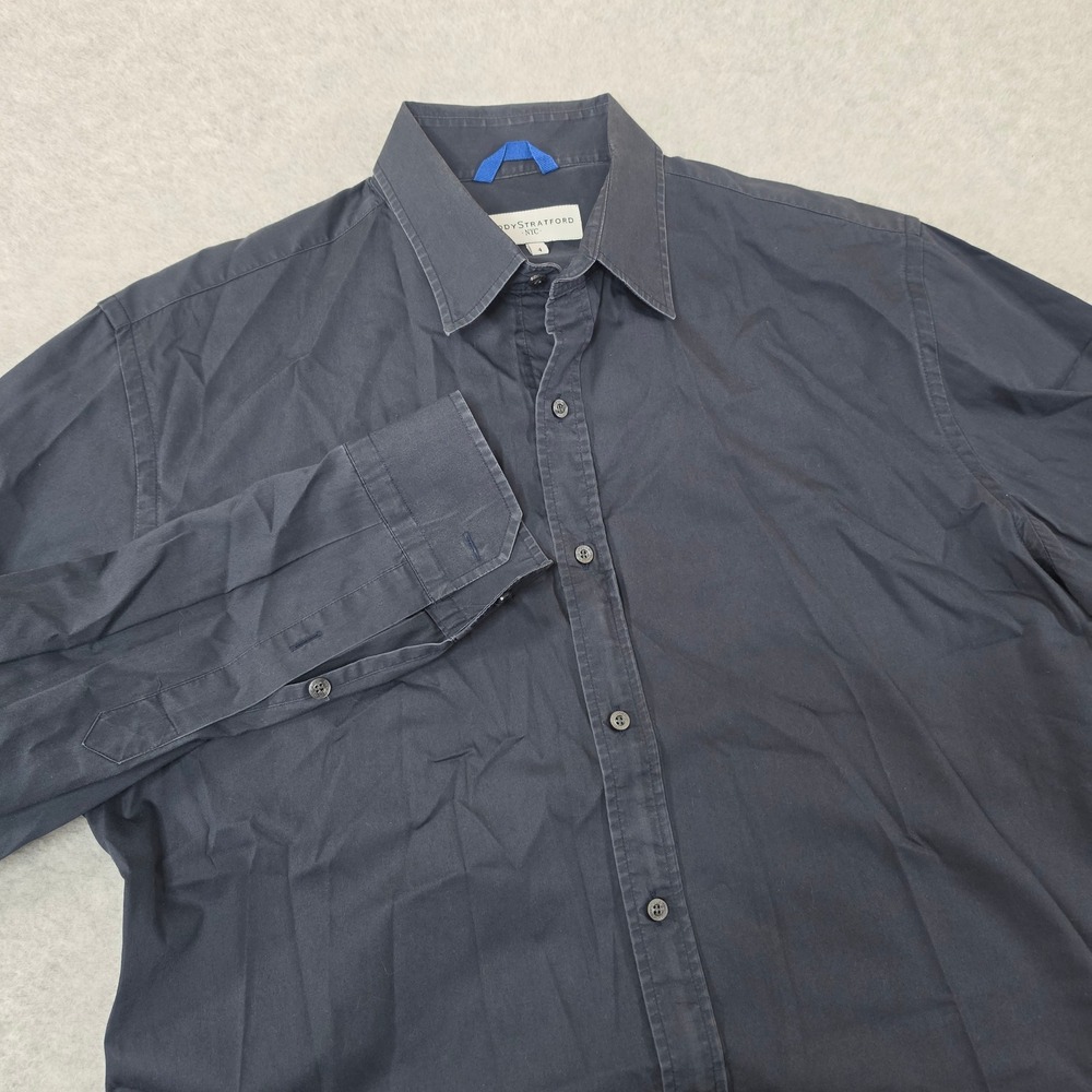 Teddy Stratford NYC Mens Navy Blue Cotton Button Down Shirt Size 4 Long Sleeve